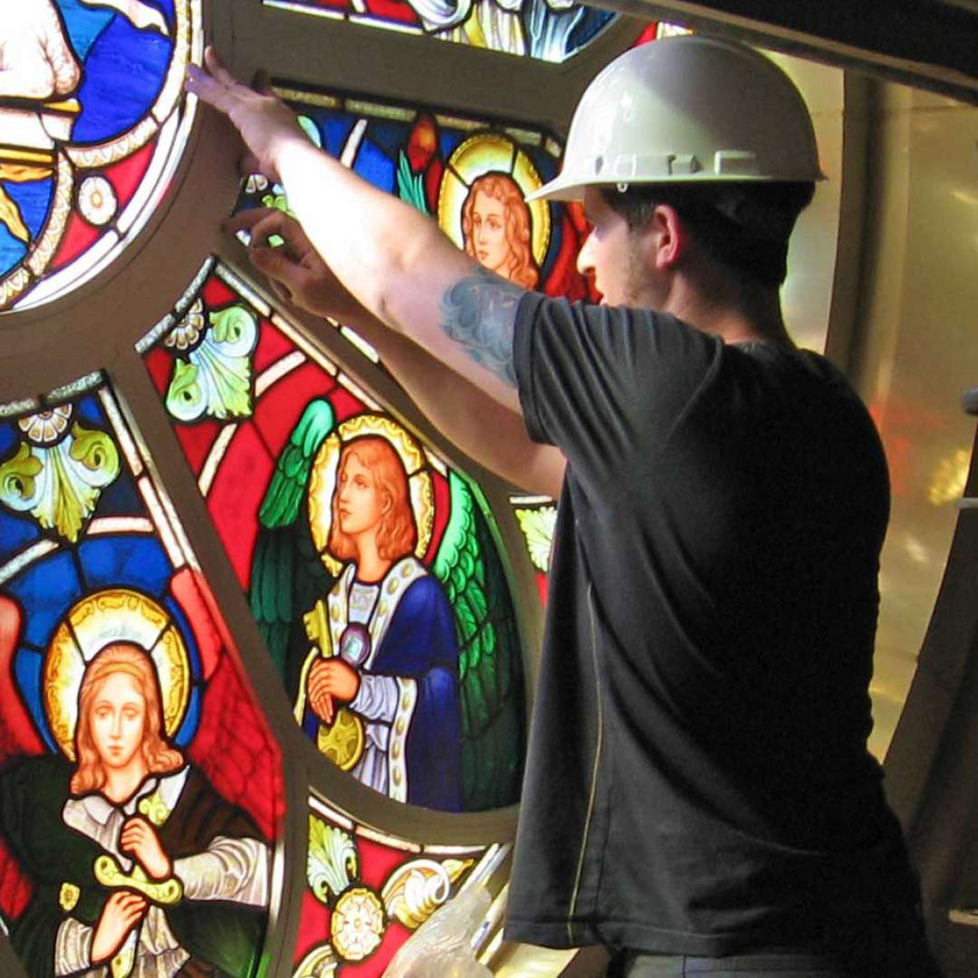 stained glass window installation